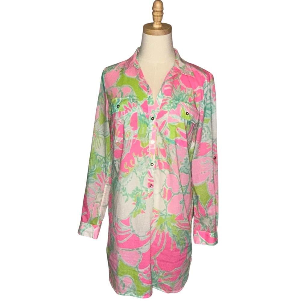 Lilly Pulitzer Size Small “Don’t Give a Cluck” Captiva Tunic in Flamingo Pink